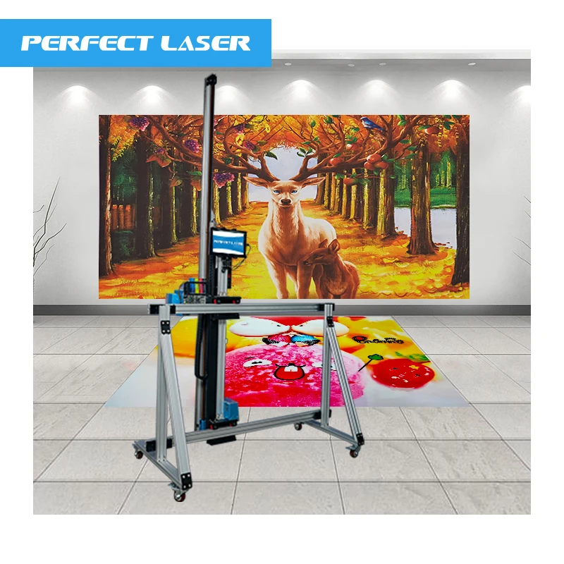 Perfect Laser Large Format UV Wall And Floor Printer Vertical 3D Glass Metal Plastic Printing Machine Painting On Wall Ground