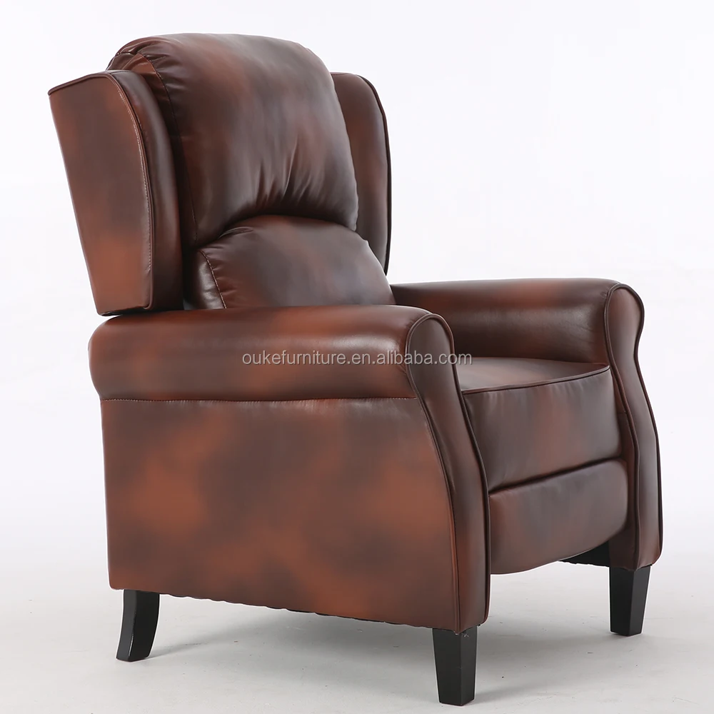 Wing Back Faux brown leather living room single recliner sofa