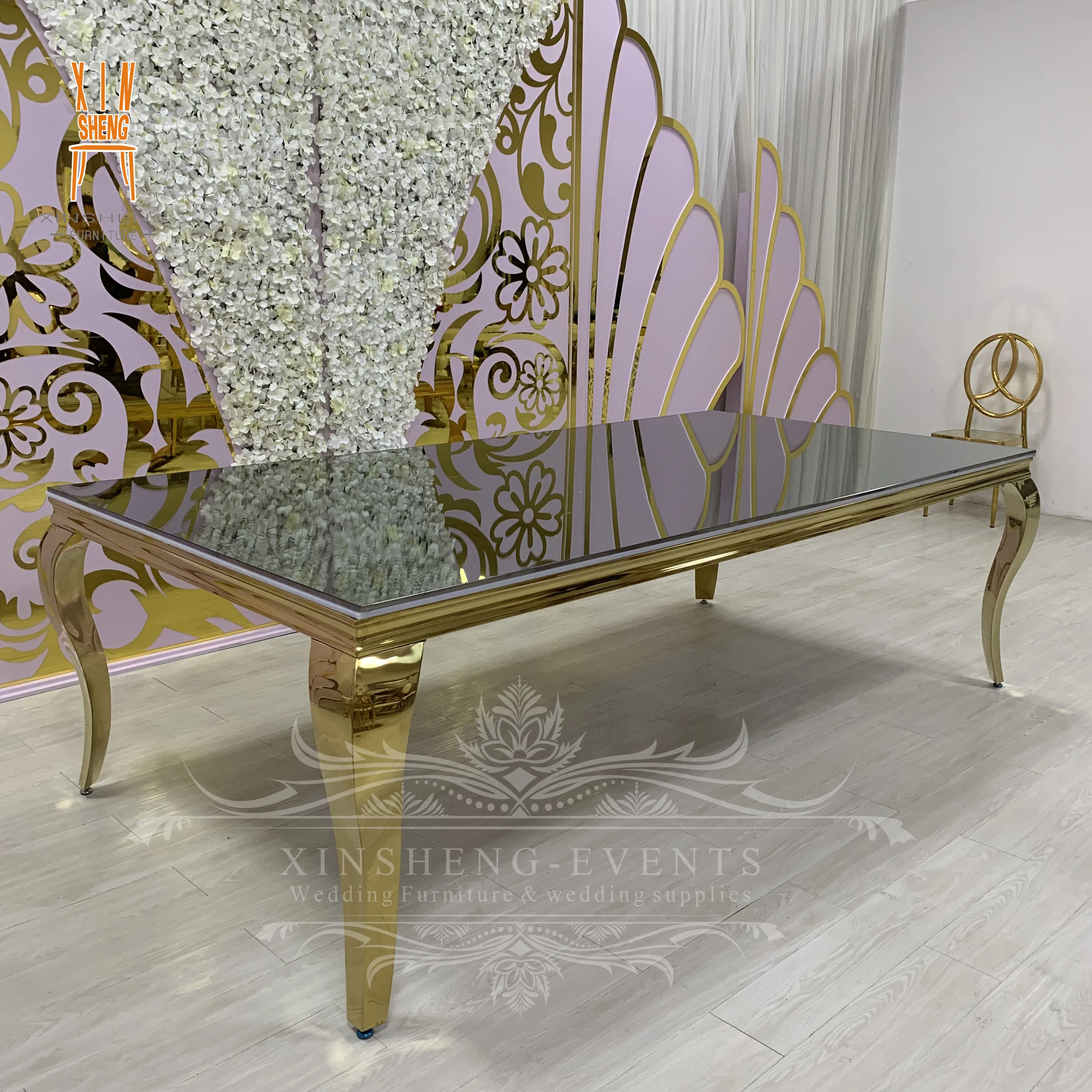 White MDF top with Gold Stainless Steel Legs Hotel Banquet Dining