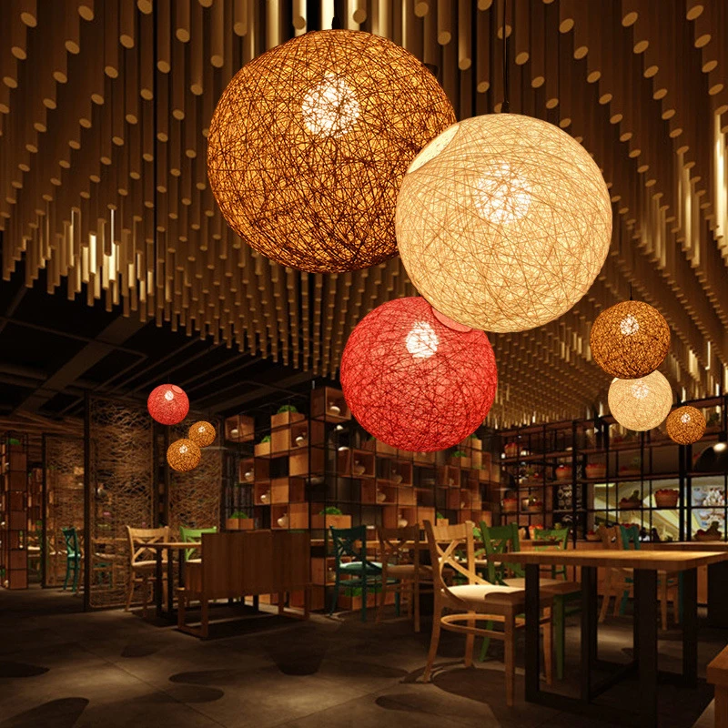 Natural Handmade Twine Rope Pendant Hanging Light Big Rattan Chandelier for Bar Pub Cafe Restaurant Art Decor
