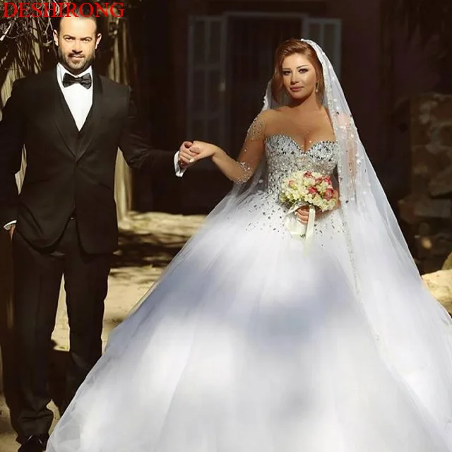 Sweetheart Pedreria Long Sleeved Lace Wedding Dress long Sleeves Diamond Wedding Dress Sewing Beads Bridal Wedding Dress