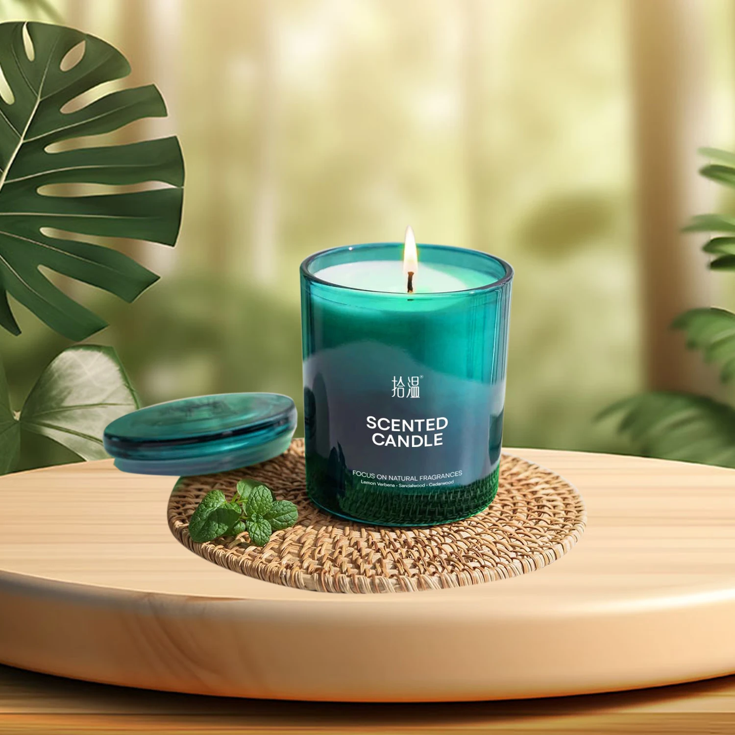Wholesale green glass jar candles aromatherapy candles smokeless candles