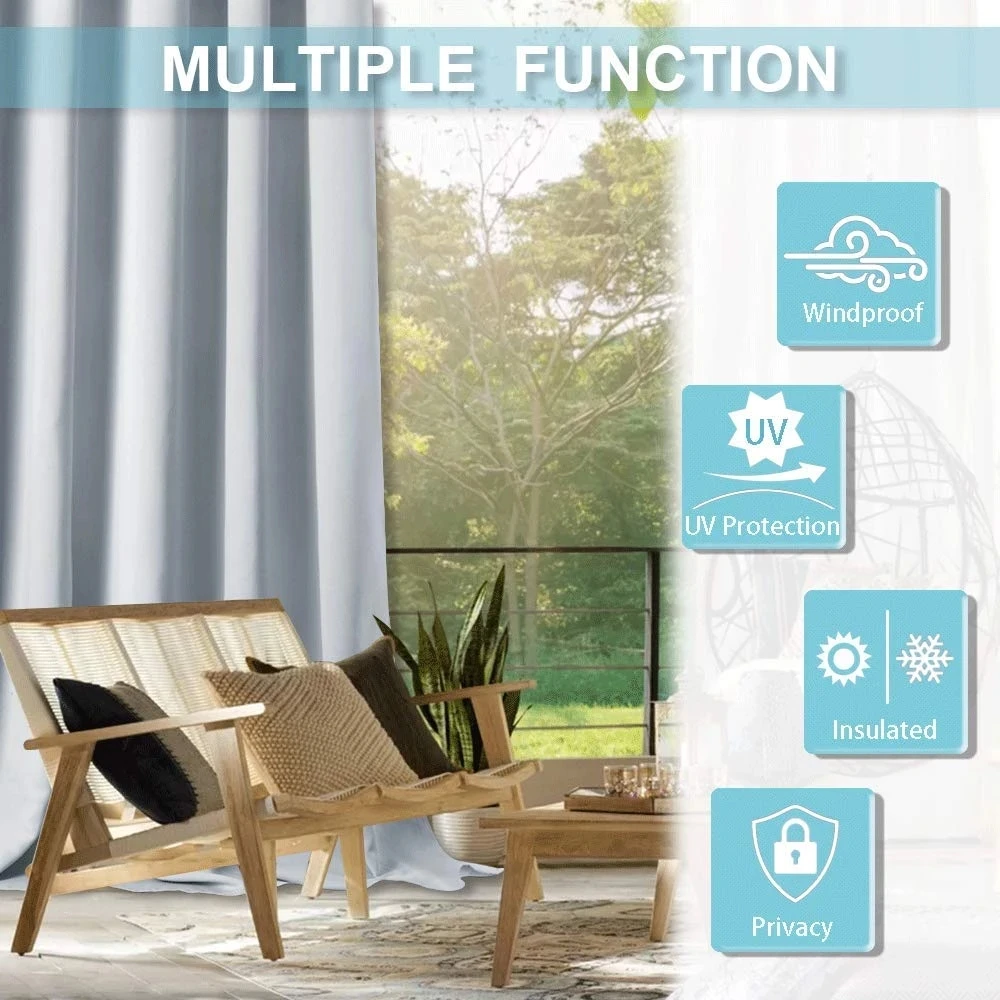 
11 Colors Outdoor Curtain Drape Blackout Light Blocking Fade Resistant with Grommet Rust-Proof for Porch&Beach&Patio 