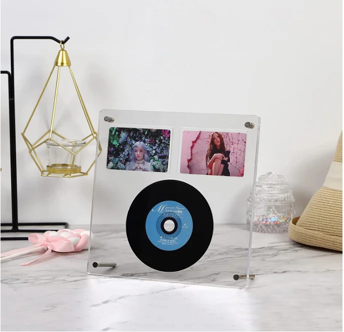 bespoke double sided clear acrylic tabletop CD photocard picture frames lucite magnetic photo frame stand