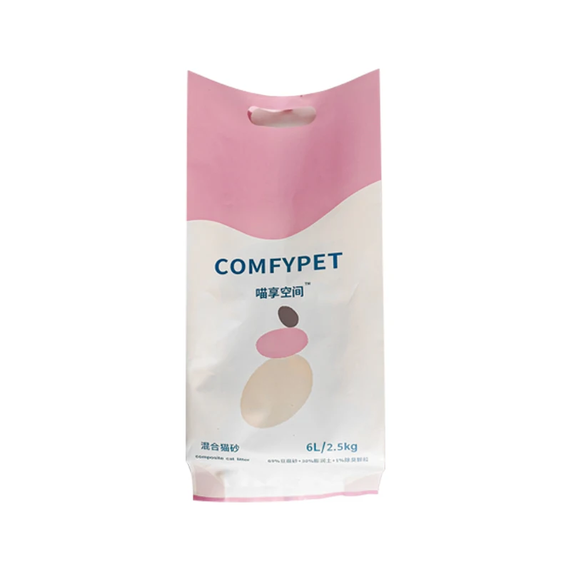 Custom logo lemon flavor colorful vacuum cat litter sand back sealed flat bottom bag cat litter refill plastic bag packaging