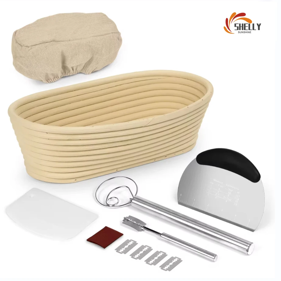 XL factory 9 inches Rectangular Wicker Handmade Banneton Bread Proofing rattan basket set Fermentation baskets for gifts