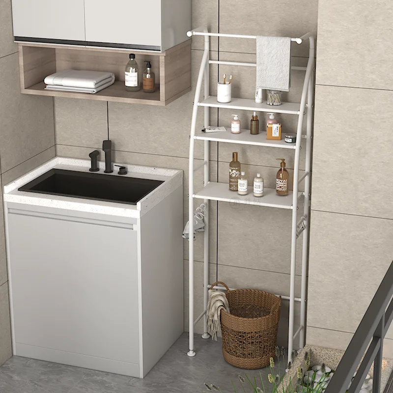metal and steel vertical bathroom storage rack toilet cabinet and washing machine storage rack with dryer for SMAll Space