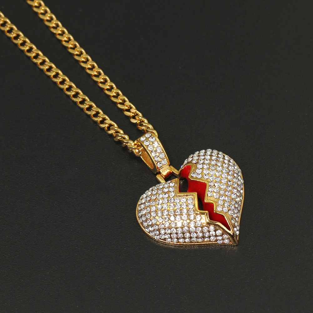SN208 Stainless Steel Jewelry Hip Hop Heart Pendant Necklace Jewelry