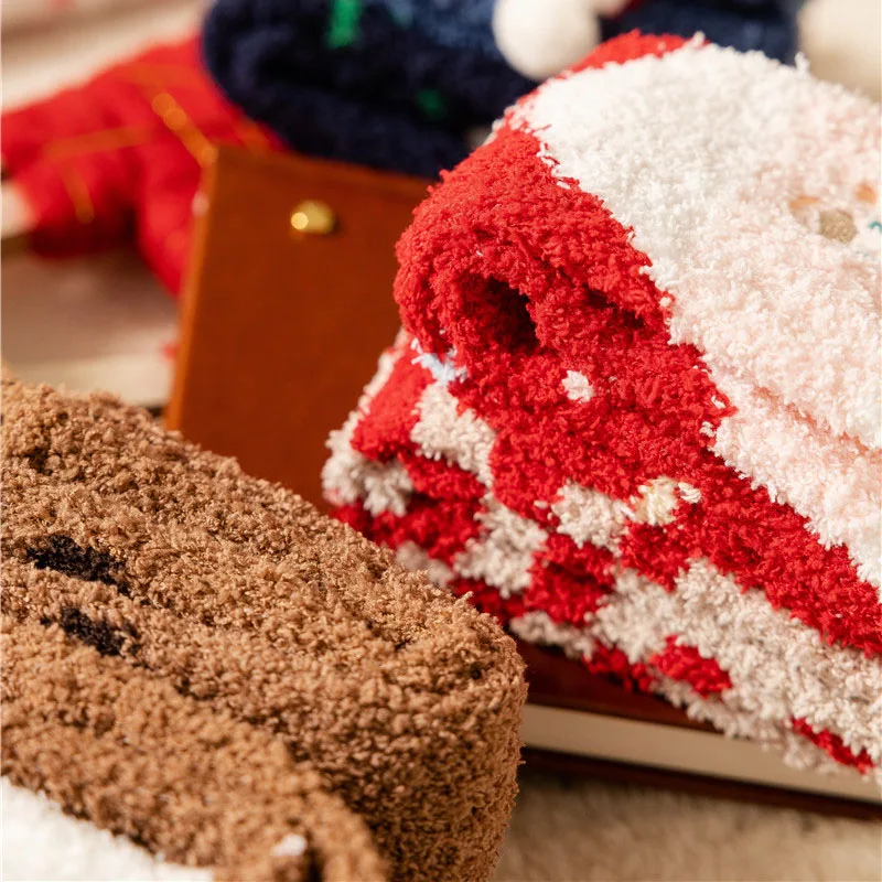Wholesale Women Winter Plush Warm Comfortable Soft Coral Velvet Christmas Fuzzy Socks