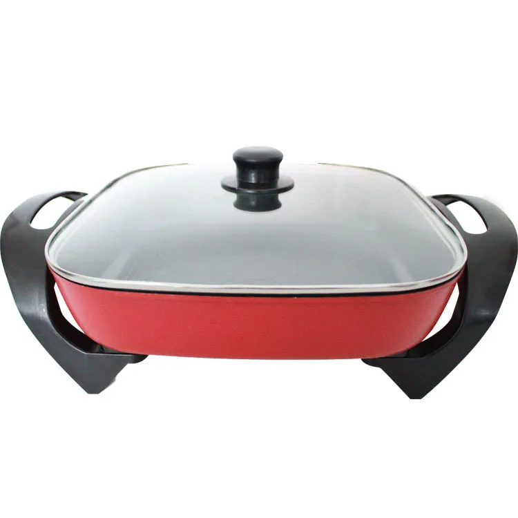 Aluminum Square Double handle Nonstick Wok Cookware Electric Hot Pot Frying Pan with Glass Lid