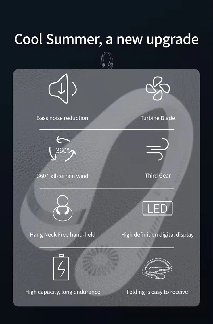 2024 Лидер продаж новый немой перезаряжаемый H12 шейный вентилятор со светодиодной подсветкой Открытый спортивный воздушный охлаждающий носимый