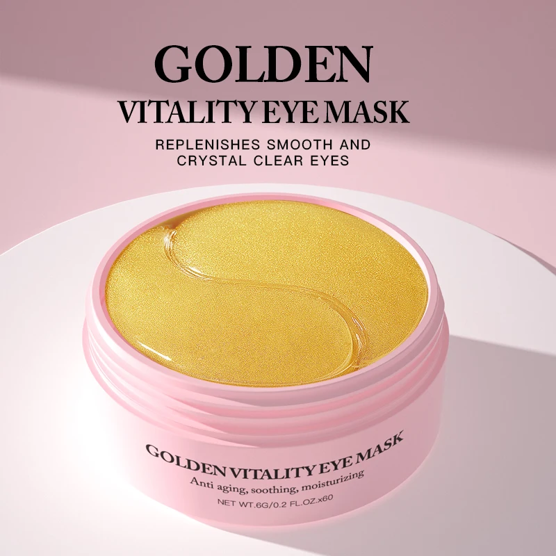 Private Label 60 piece set 24K Golden Crystal Under Anti Ageing Collagen Hydrogel Eye Patches Eyes Maskss for Hydrogel Eyes Care