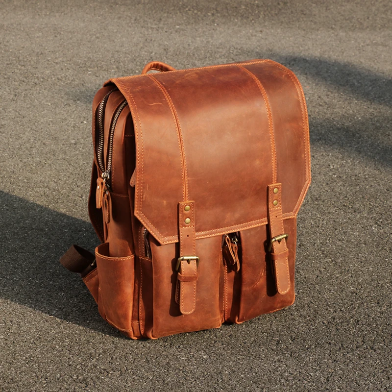 Logo custom fashion leather backpack bag men leather laptop backpack