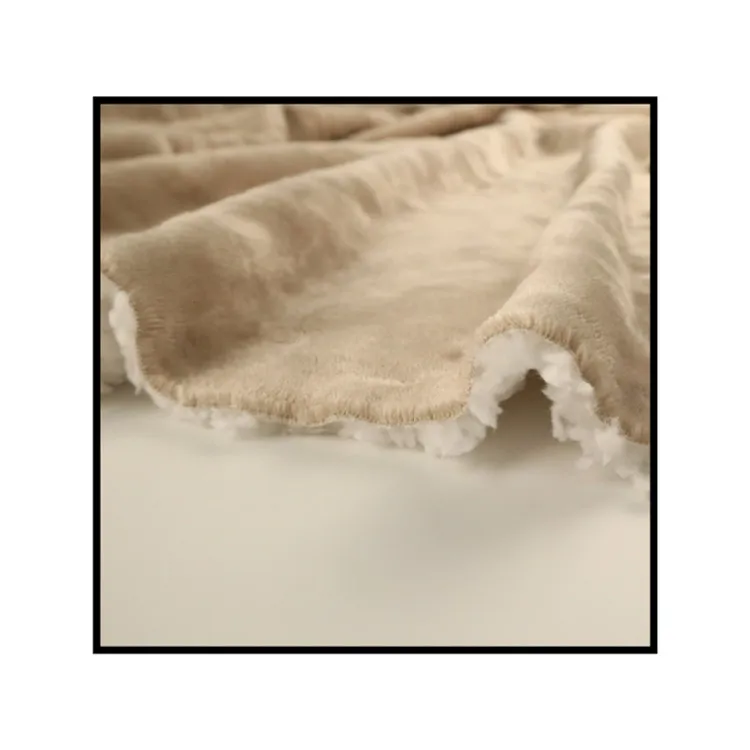 Khaki Flannel Bonded Beige Sherpa Stock Fleece Fabric Medium Thickness Blanket