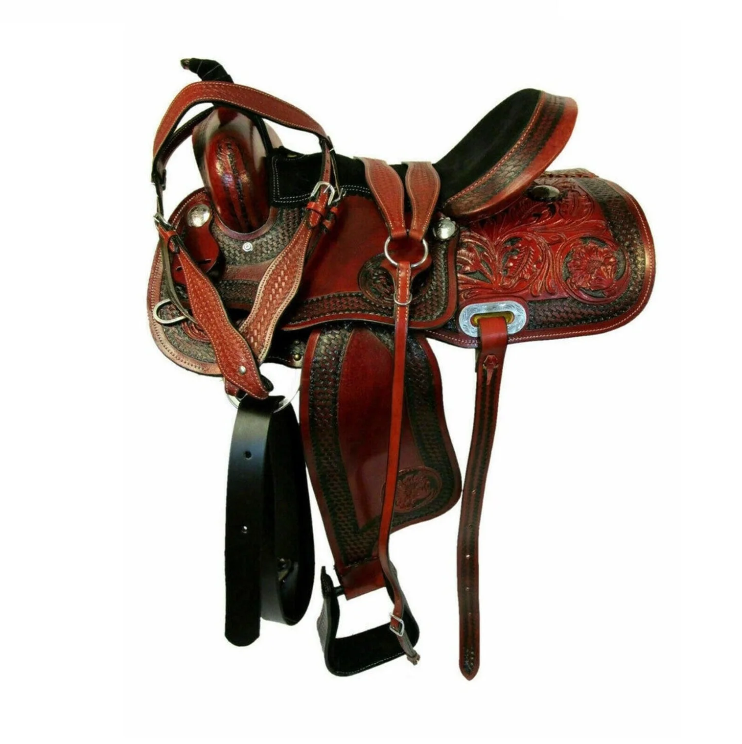 Best Seller Leather Barrel Racing Pleasure Trail Leather Western Horse Saddle Equestrian With Tack Set Size 10' to 18' Inches