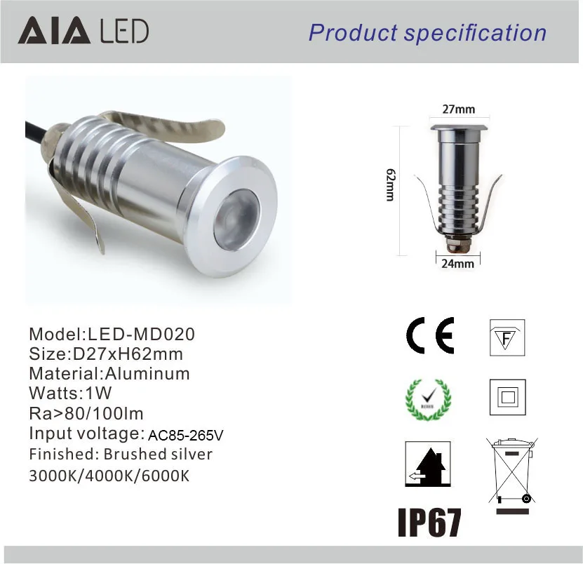  DC12V-DC24V/DC5V IP67 водонепроницаемый алюминиевый открытый 1 Вт светодиодные лампы 3W лестницы наружные стопы Лишенный свет для изготовления квадратных