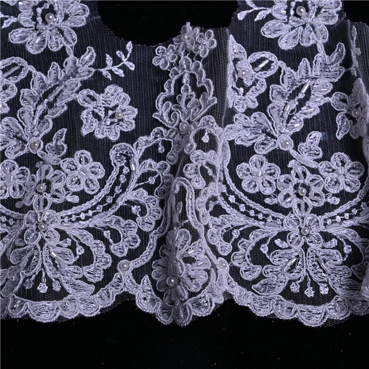 In Stock Quality Good Handwork Rayintel Core I5wedding Veil Trim Fabric with Beads and Pearl for Bridal Embroidered Lace Luxury
