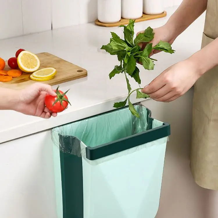 E1670 Under Sink Easy Clean Indoor Food Waste Compost Bucket Wall Mounted Foldable Trash Can Kitchen Foldable Plastic Waste Bins