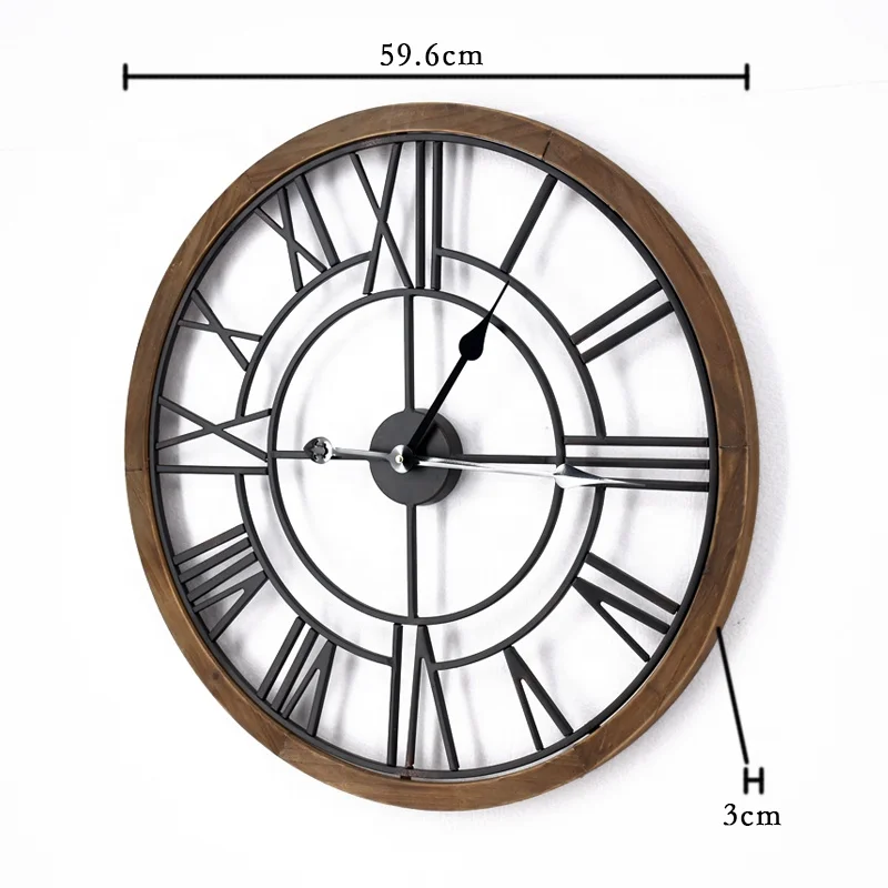 24 inch Large Roman Numeral Heavy Vintage Wood Frame Metal Wall Clocks for Living Room Decor Large Decorative Clock Oversized