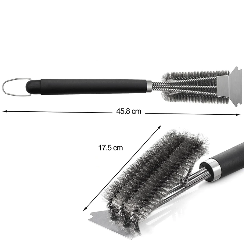 Barbecue Oven Cleaner Tools Stainless Steel Wire BBQ Brush Bristle Grill Cleaning Brush With Scraper