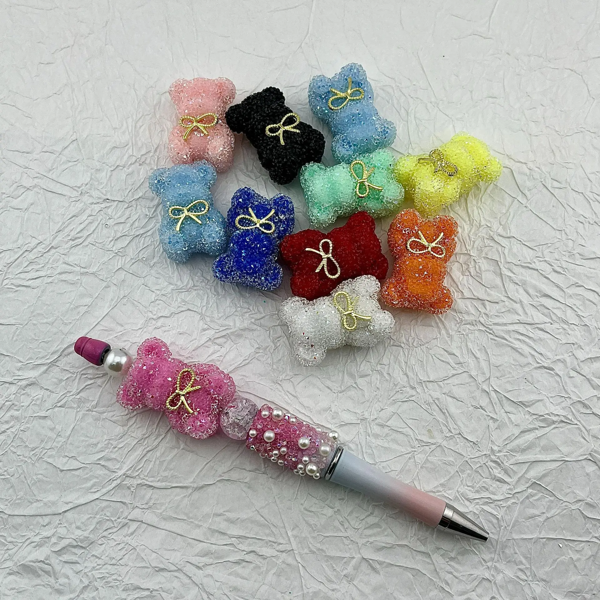 Luxury Bow Shaped Sugar Stone Bear Through-Hole Beads Handmade Diy Jewelry Bling Rhinestone Beads For Diy Pens