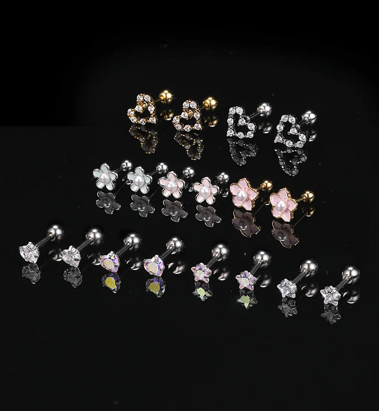 NUORO 1pair Colorful Flower Cartilage Earring Stud Mini Small Tragus Earring for Women Girls Ear Conch Rook Helix Piercing