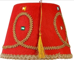 Red Fez Hat with Gold Tassel Turkish Moroccan Custom Wholesale Fancy Dress Hat