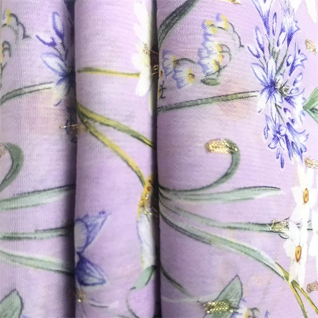 Factory Direct-selling chiffon crepe gold jacquard printed fabric metal wire printed fabric can make skirts and other clothing