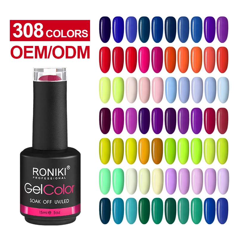 RONIKI long lasting gel nail polish OEM Bottle private label gel polish Wholesale 308 Color soak off uv nail gel polish