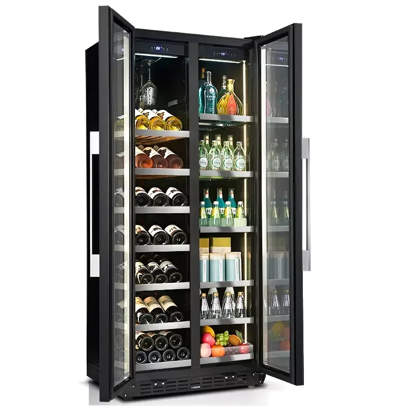 Wine Beer Fridge Double Temperature Door Type Cooler Dual Zone Wine Beverage Cooler Cabinet with French Door