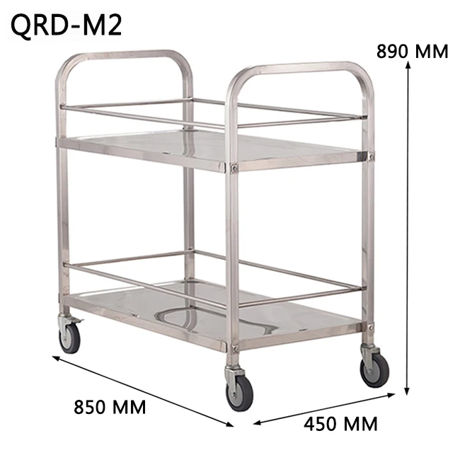 Stainless Steel Food Tray Tea Trolley Wheels Assembled Drinks Trolley