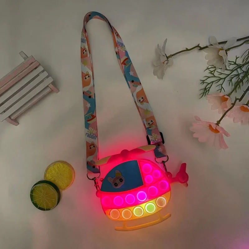 silicone Cute Copter Pop Itting LED Light Purse Fidget toys Pop Fidget Bag For Kids
