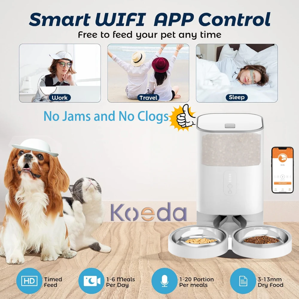 4-литровая автоматическая кормушка для домашних животных Wi-Fi приложение мобильного телефона с двойными чашами умная собак кошек