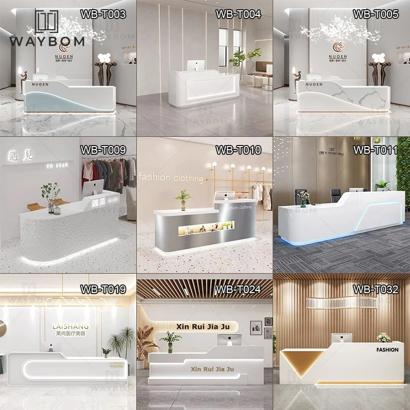 white Reception desk beauty salon L corner curved salon furniture small reception desk reception counter front desk
