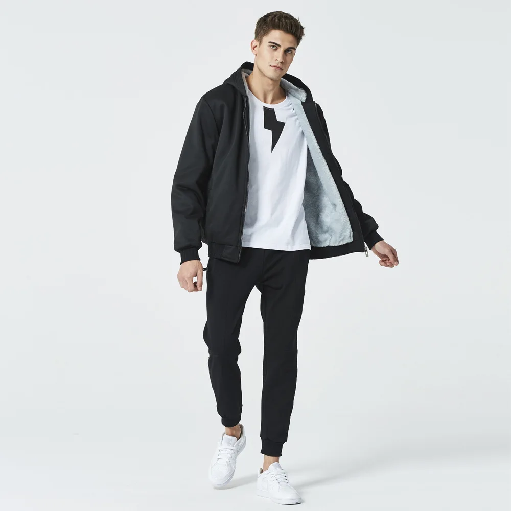 Sportswear Set Men Two Piece Set Fleece Thick Hooded Casual Track Suit Men Jacket+Pant Warm Fur Inside Winter Tracksuit Men