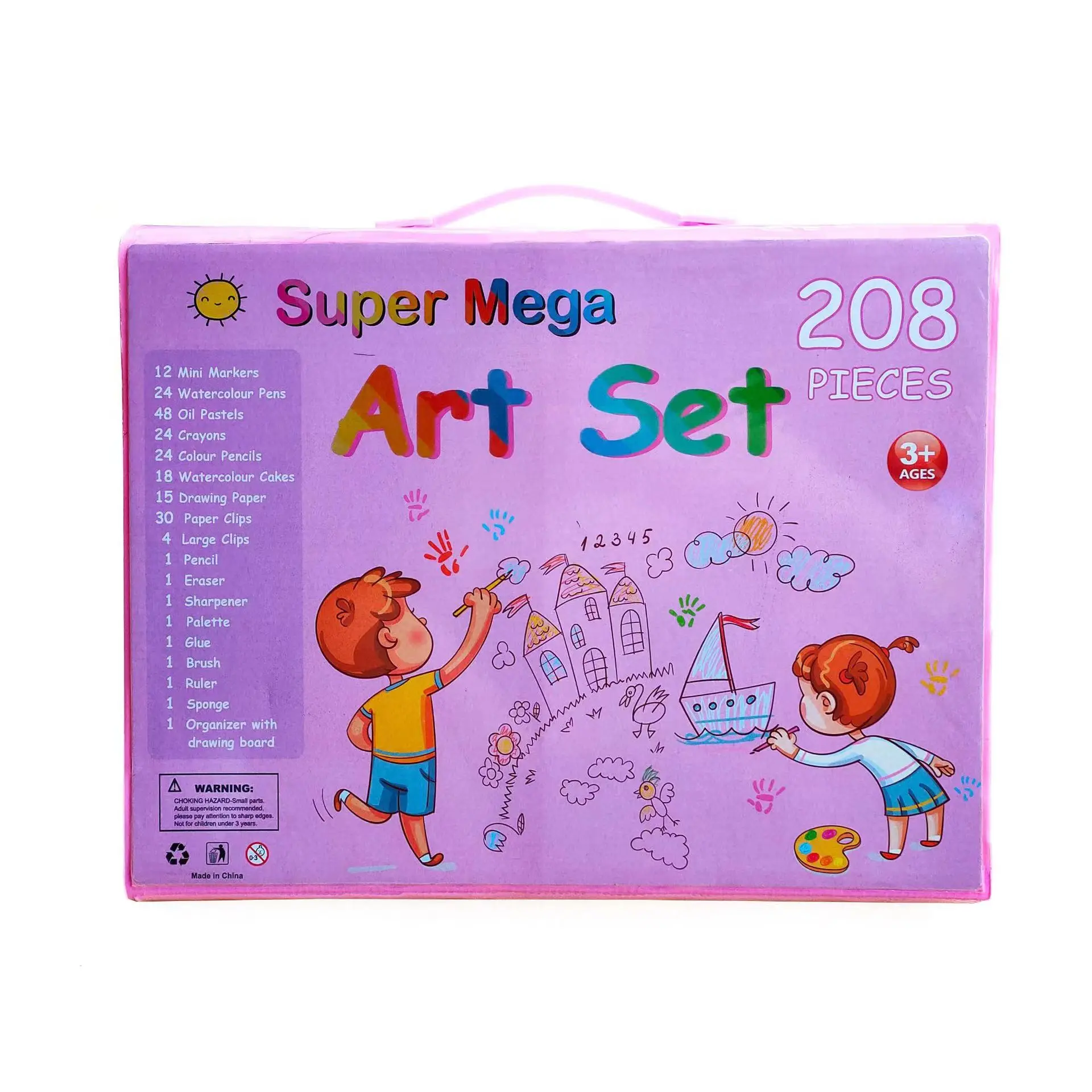 Hot Selling Diy Arts Supplier 208pcs Plastic Box Art Drawing Set with Color Pencil and Crayons for Christmas Gift