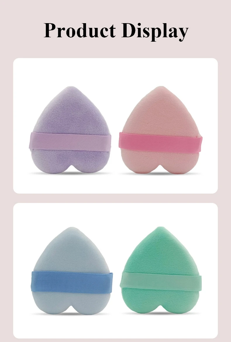 Custom Logo Heart Face Makeup Loose Powder Puff Shape Finger Velour Makeup Powder Puff