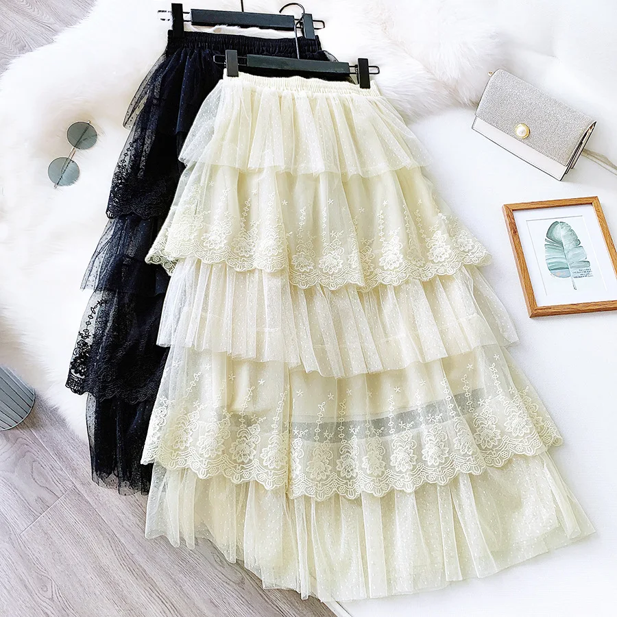 Wholesale Summer Women Multi-layer Pleated Cupcake Chiffon Tulle Midi Skirt