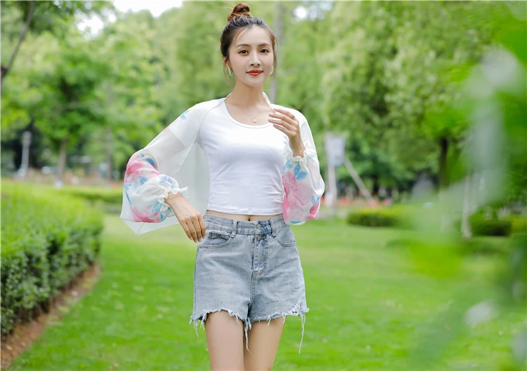 
Summer Sun Coat Arm Warmers Women Girls Sunscreen Chiffon Long Sleeve Summer Chiffon Shawl Riding Beach Sunscreen Shade Cover 