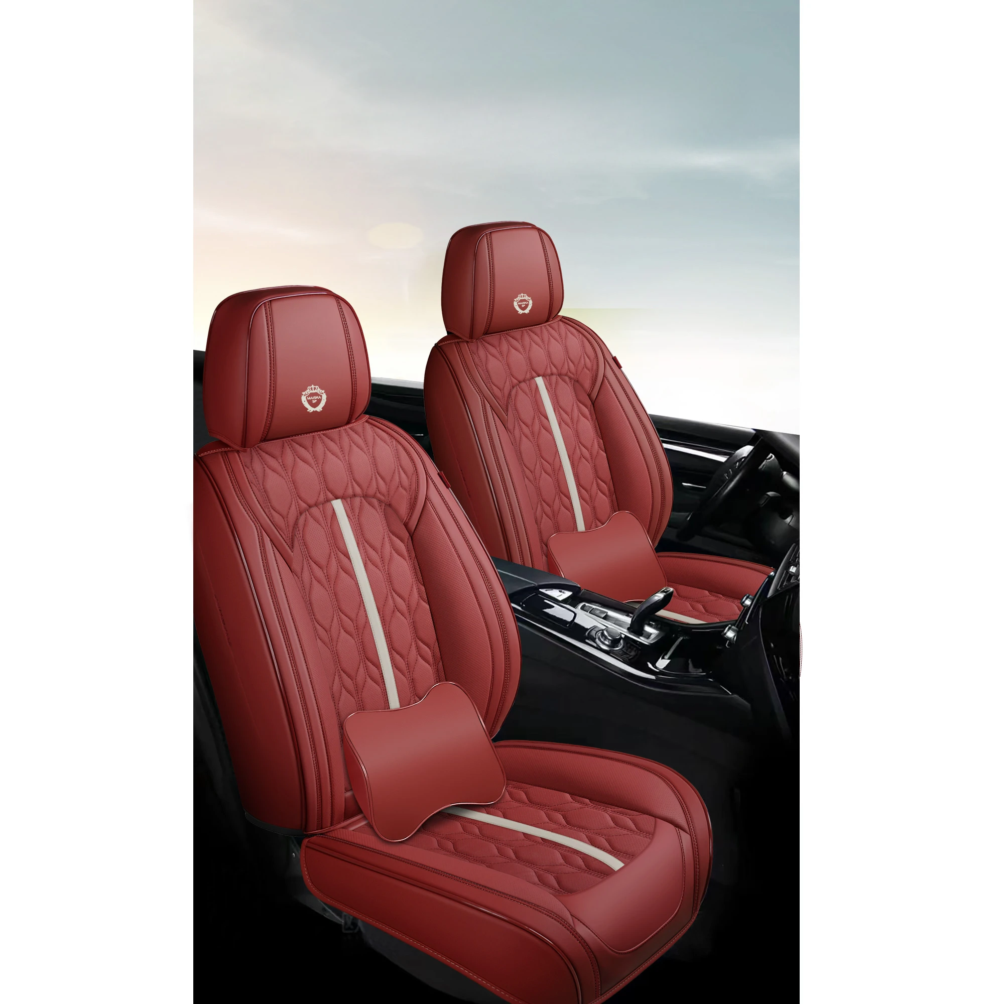 Universal Nappa PU Leather Sports-Style Car Seat Covers Full Set Protector for Most Cars SUVs Pick-up Trucks