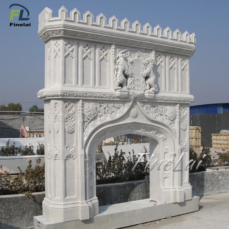 Finelai good quality contemporary arch built-in carved marble fireplace