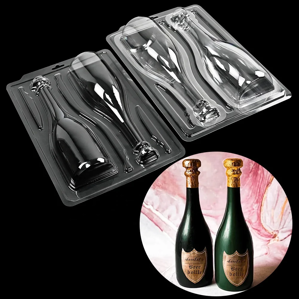 XJH 4-piece Champagne Beer Wine Bottle Chocolate Candy Baking Pastry Cake Decorating Tools Custom Clear Plastic Chocolate Mold