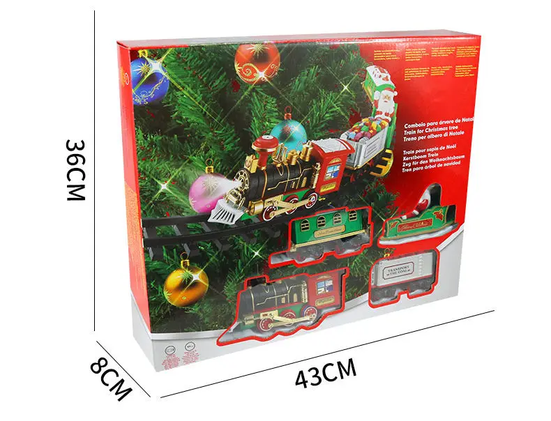 Christmas Tree Decoration Railway Train with Sound Light Santa Claus Classic Toys Electric Track Train Slot Toys
