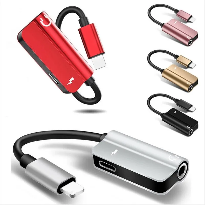 
2 in 1 3.5mm Earphone Jack Adapter Aux Audio Headphone Jack Splitter Charger Charging Cable Converter for iPhone 8 Plus X 