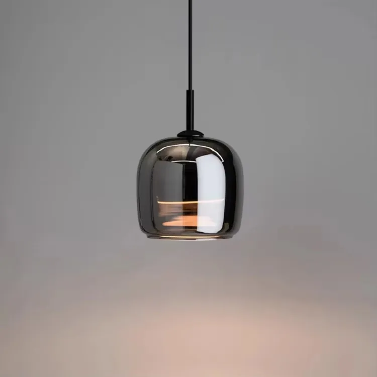 Jpungsun Nordic LED Ceiling Chandelier for Dining Room Kitchen Island Dia 30cm Decorative Modern Smoke Grey Glass Pendant Light