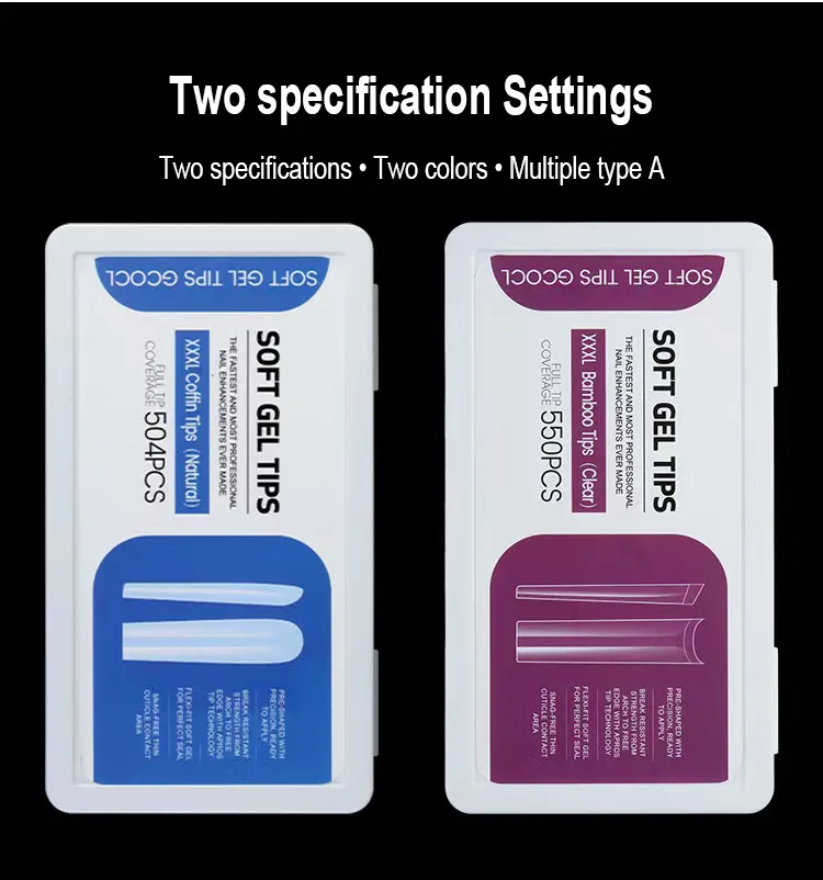 Long Nail Tips Clear Transparent Cover Stiletto Full Cover Nail 504pcs/550pcs Set Pack French Customized Press On Nail Tips