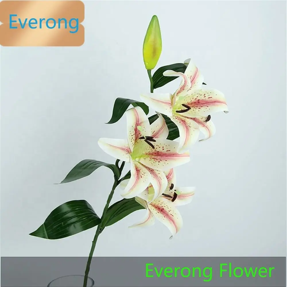 X-1125 100CM Colored Lilies White 3 Heads 1 Bud Artificial Silk Tiger Lily Flowers
