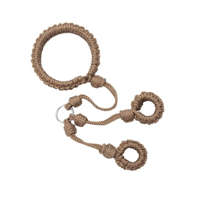 Latest Design BDSM Shiba ri Hemp Cotton Rope Bondage Restraints Gear Leash Neck Collar and Wrist Hand Cuff Combo Set