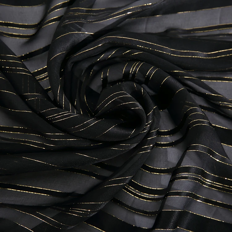 Black gold thread  97% SILK 3% METALLIC satin silk jacquard metallic fabric