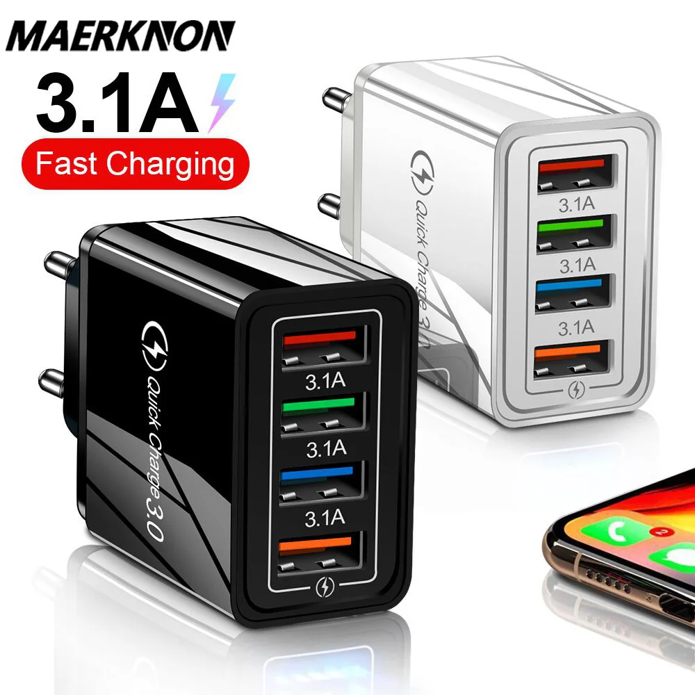 Valdus OTP Fast Phone Chargers 5V 3.1A 48W QC 3.0 Portable Power Charging 4 USB Port Universal Charger